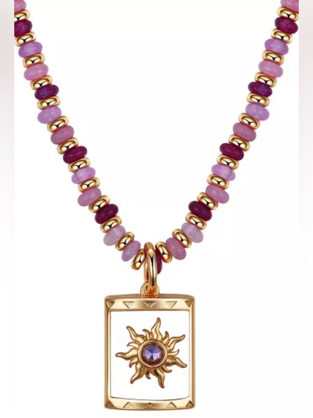 Disney Kid Princess Rapunzel Tangled Gold Tone/Purple Bead Sun Pendant Necklace
